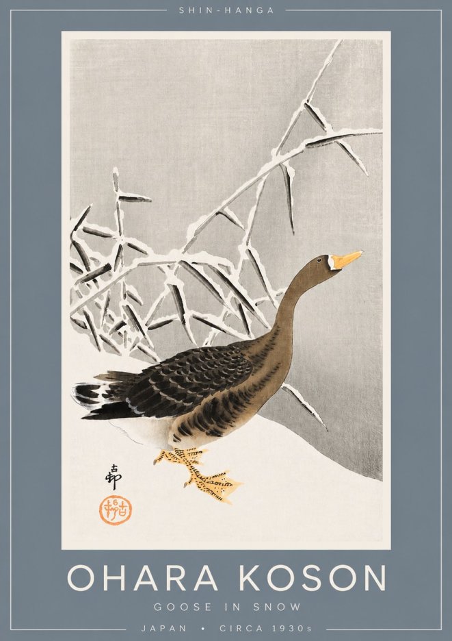 Ohara Koson Goose in Snow No2 - Plakat
