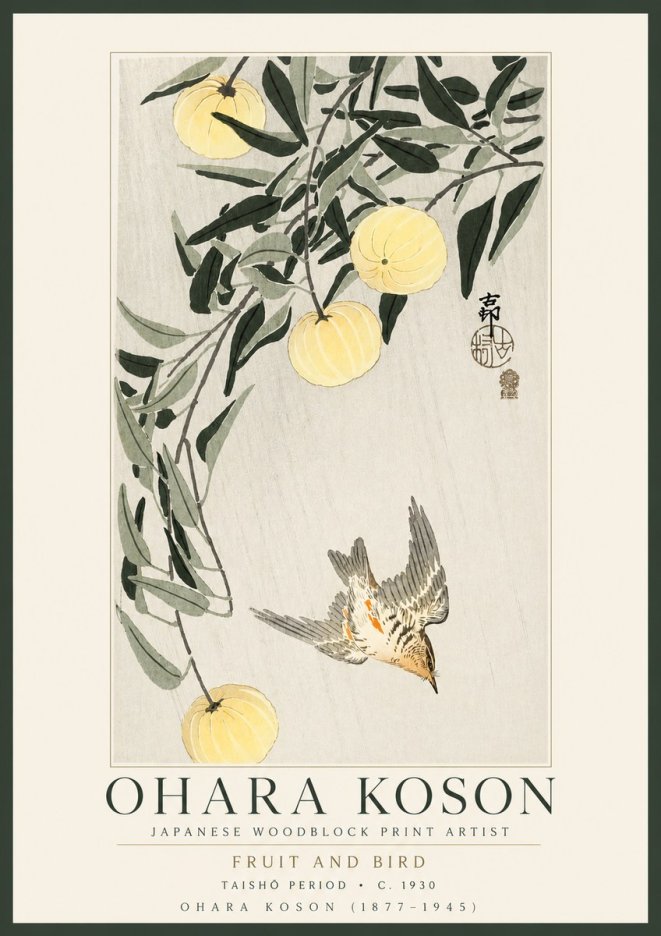Ohara Koson Fruit and Bird No3 - Plakat