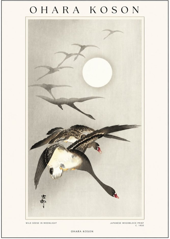 Ohara Koson Wild Geese in Moonlight I No1 - Plakat