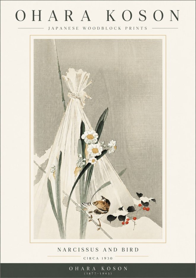 Ohara Koson Narcissus and Bird No3 - Plakat