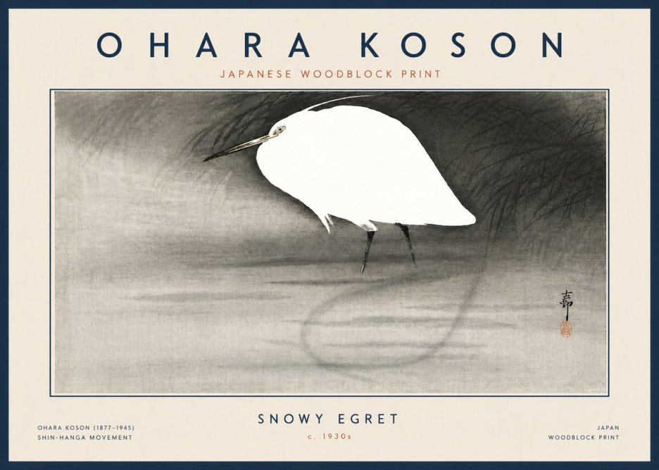 Ohara Koson Snowy Egret No6 - Plakat