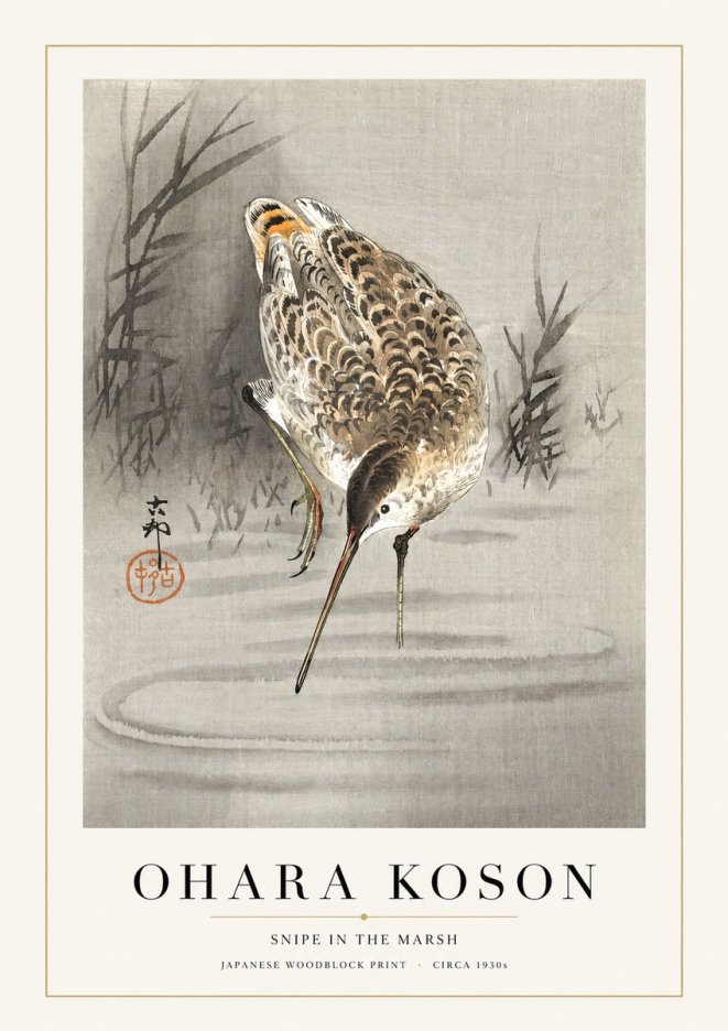 Ohara Koson Snipe in the Marsh No1 - Plakat