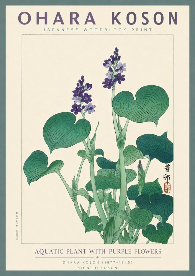 Ohara Koson Aquatic Plant with Purple Flowers No4 - Plakat