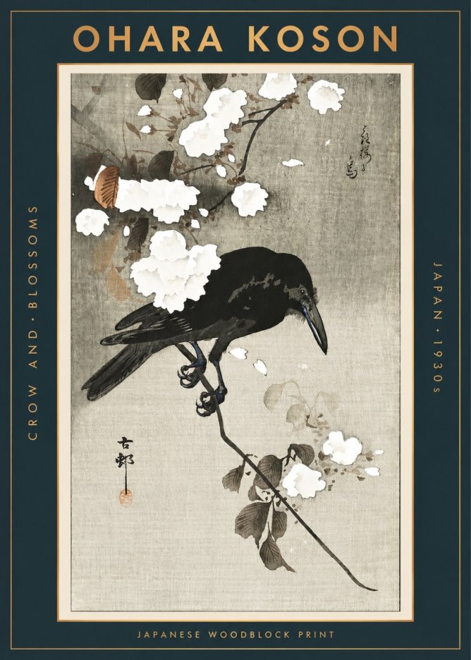 Ohara Koson Crow and Blossoms II No2 - Plakat