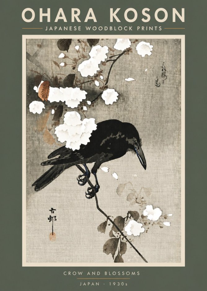 Ohara Koson Crow and Blossoms II No5 - Plakat