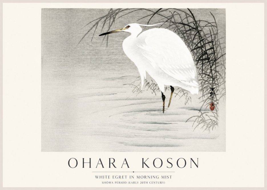Ohara Koson White Egret in Morning Mist No1 - Plakat