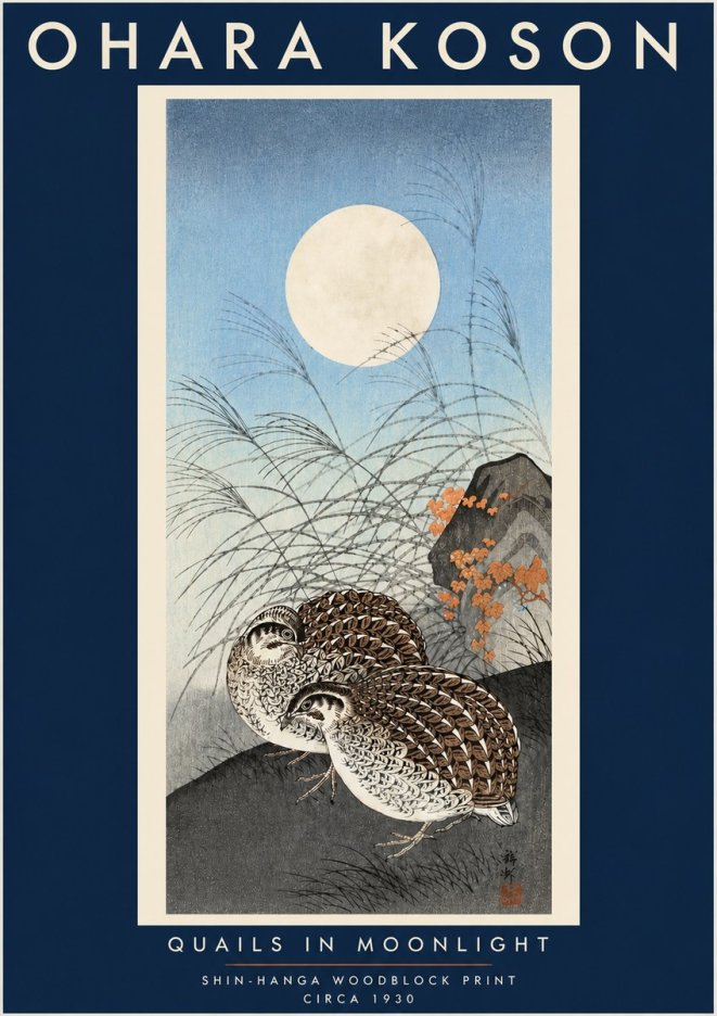 Ohara Koson Quails in Moonlight No4 - Plakat