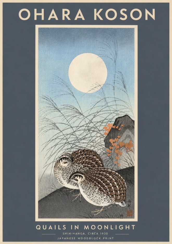 Ohara Koson Quails in Moonlight No6 - Plakat
