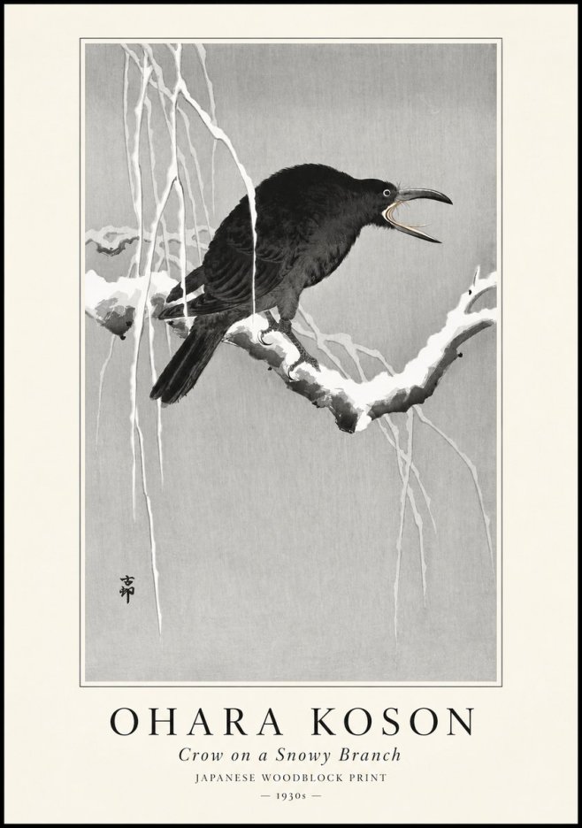 Ohara Koson Crow on a Snowy Branch II No1 - Plakat
