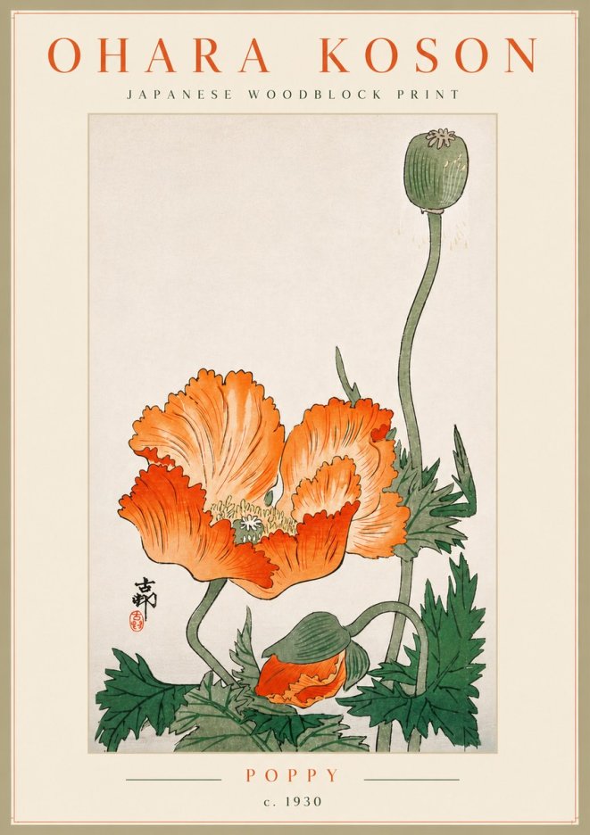 Ohara Koson Poppy No6 - Plakat