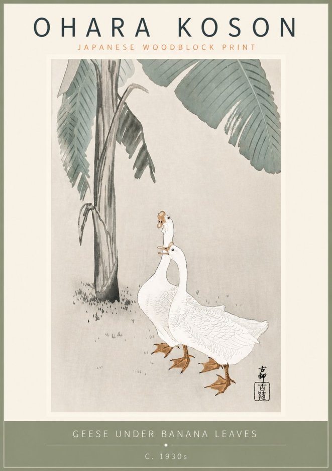 Ohara Koson Geese Under Banana Leaves No5 - Plakat