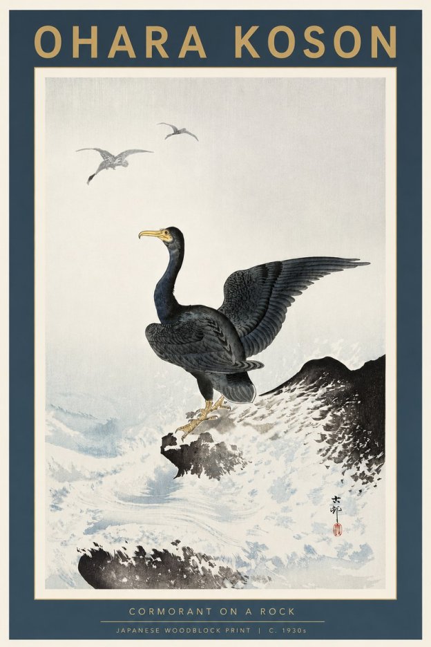 Ohara Koson Cormorant on a Rock No4 - Plakat