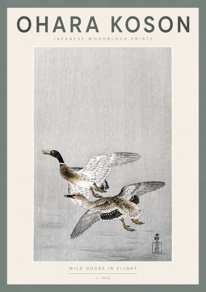 Ohara Koson Wild Ducks in Flight No2 - Plakat