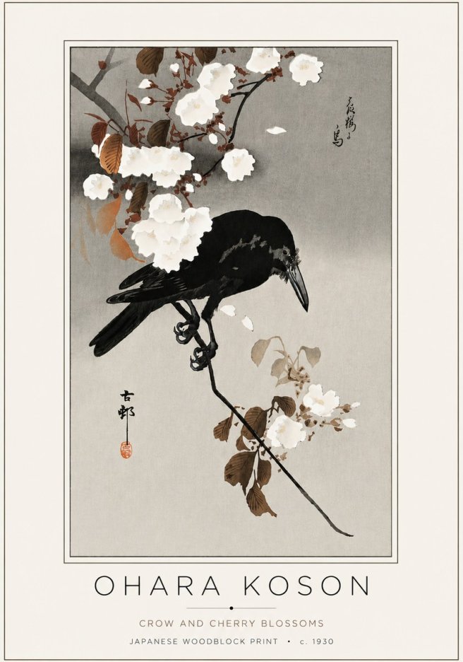 Ohara Koson Crow and Cherry Blossoms No4 - Plakat