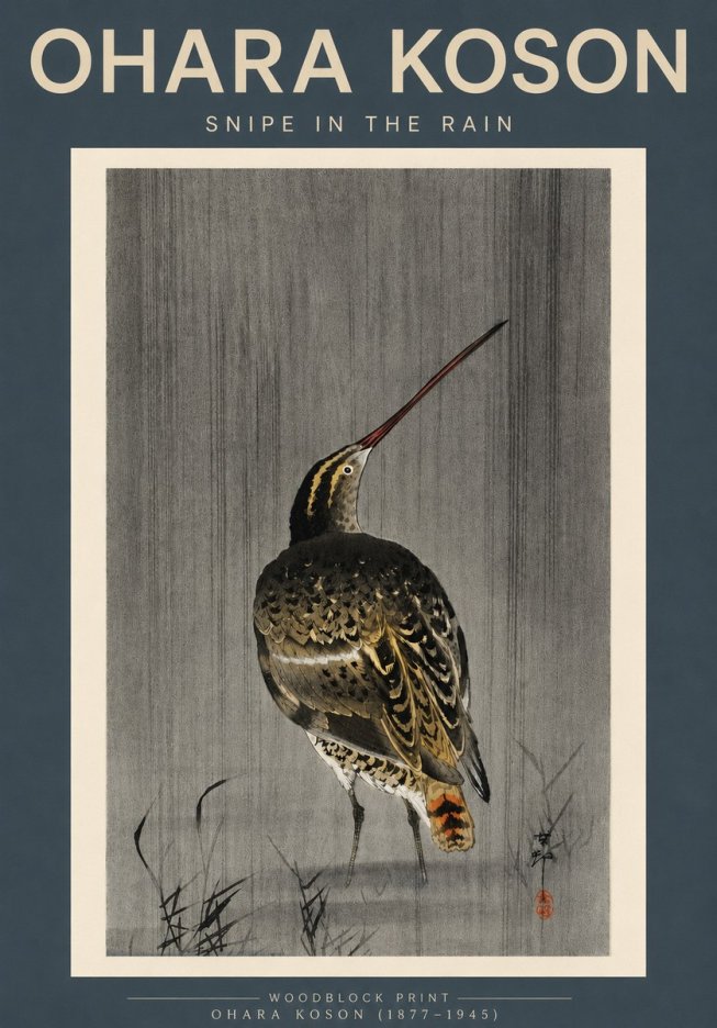 Ohara Koson Snipe in the Rain No3 - Plakat