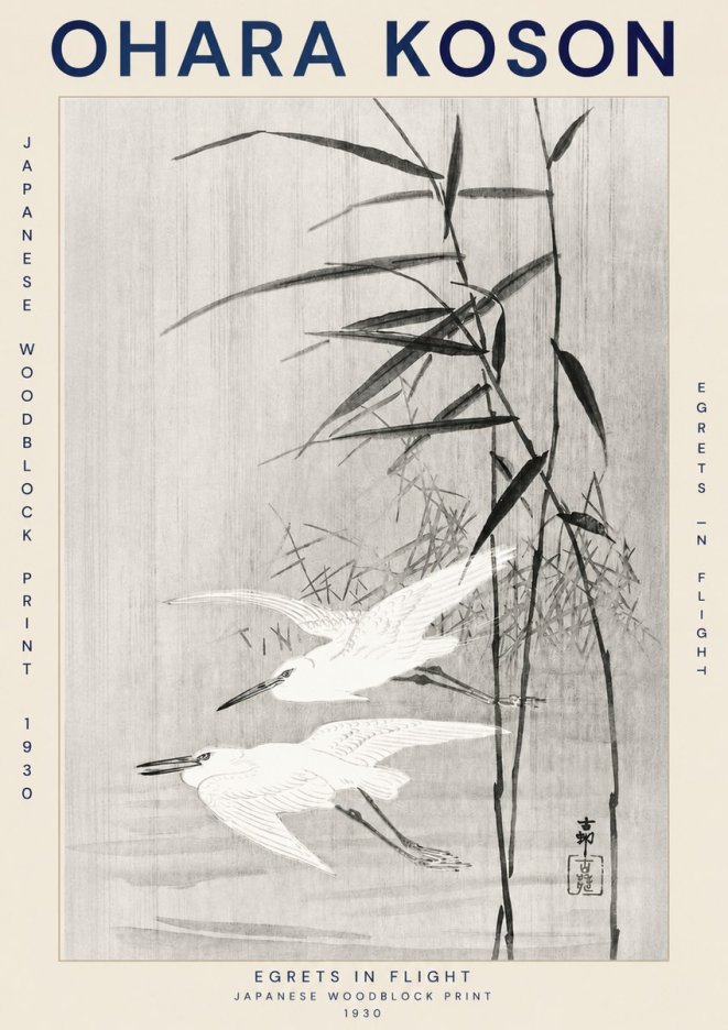 Ohara Koson Two Herons and Reeds No3 - Plakat