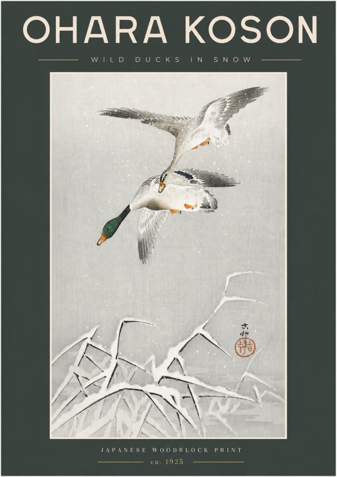 Ohara Koson Wild Ducks in Snow No2 - Plakat
