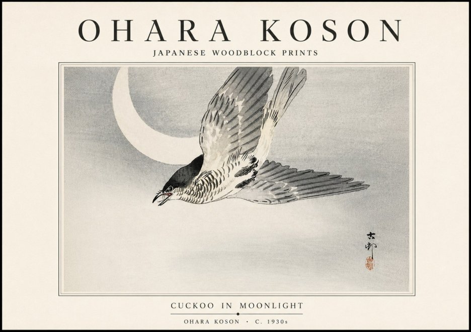 Ohara Koson Cuckoo in Moonlight No5 - Plakat