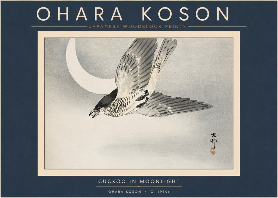 Ohara Koson Cuckoo in Moonlight No6 - Plakat