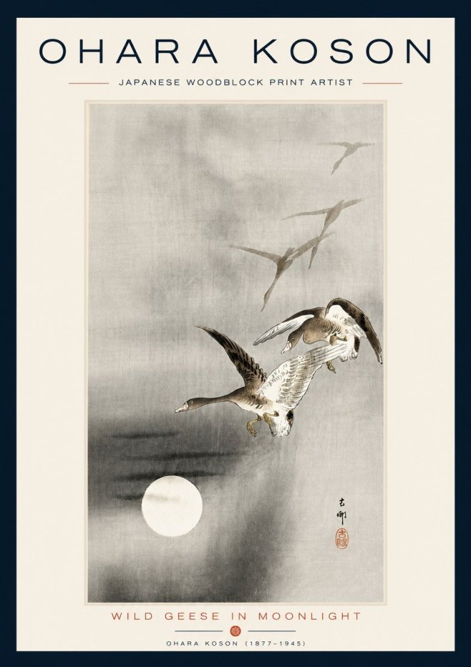 Ohara Koson Wild Geese in Moonlight II No5 - Plakat