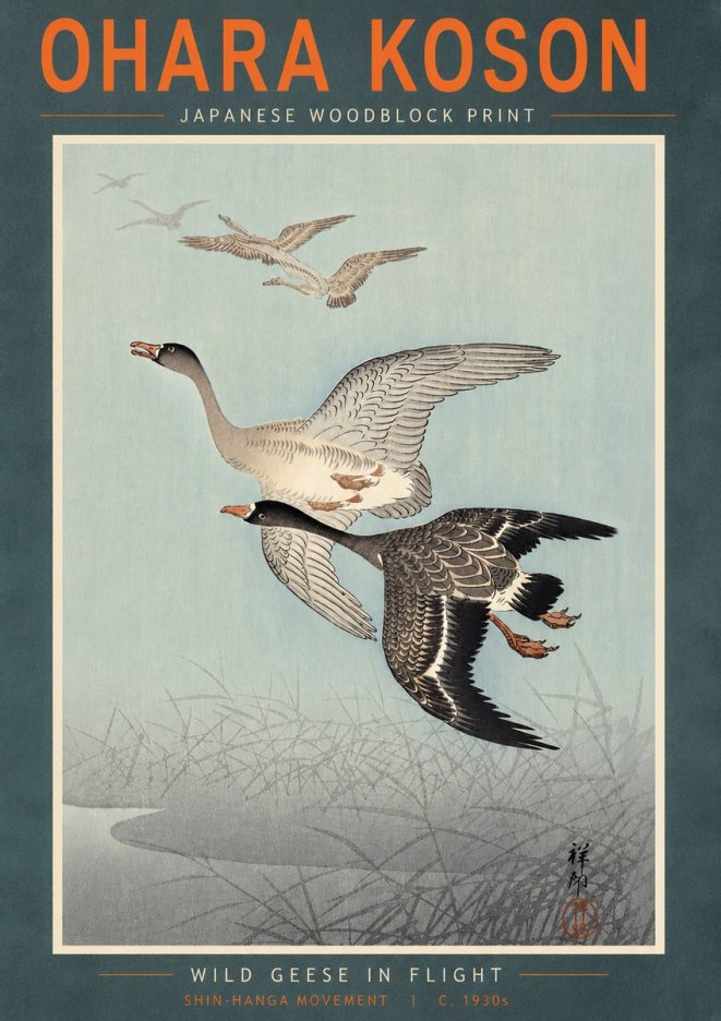 Ohara Koson Wild Geese in Flight II No5 - Plakat