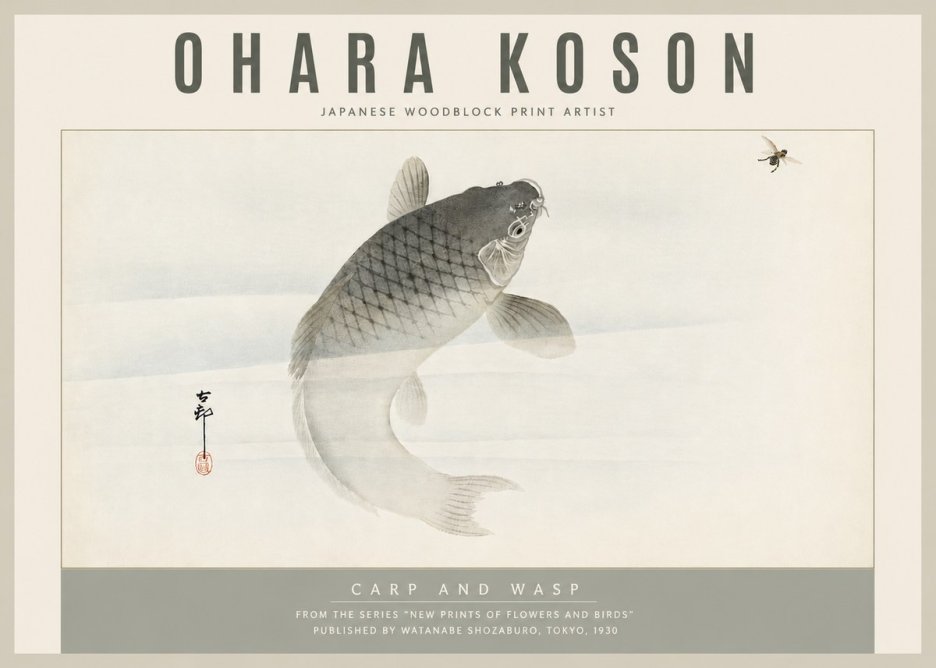 Ohara Koson Carp and Wasp No5 - Plakat