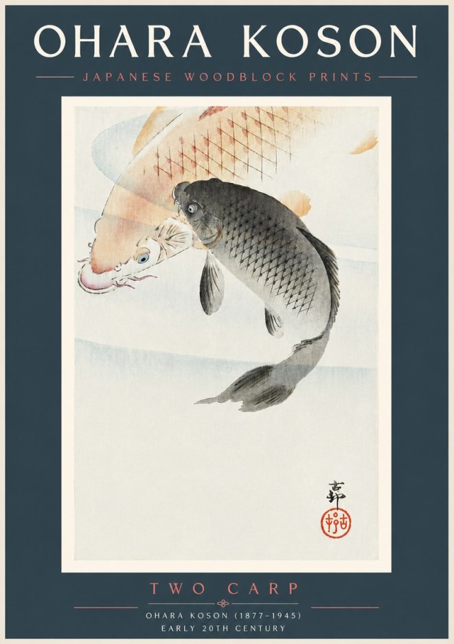 Ohara Koson Two Carp No5 - Plakat