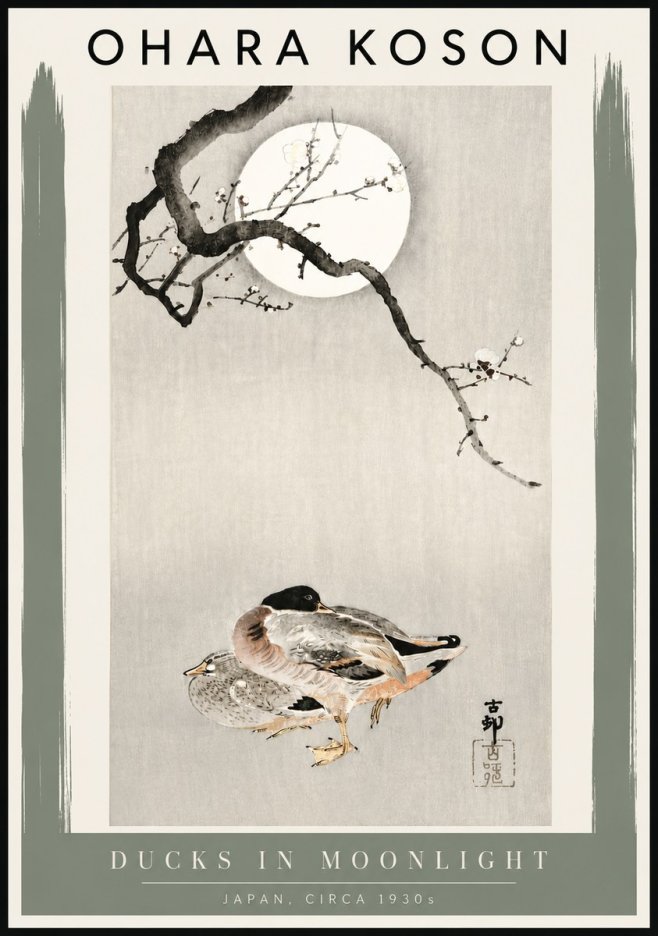 Ohara Koson Ducks in Moonlight No4 - Plakat