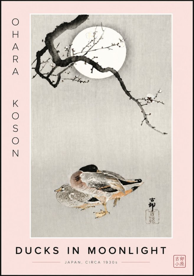Ohara Koson Ducks in Moonlight No6 - Plakat