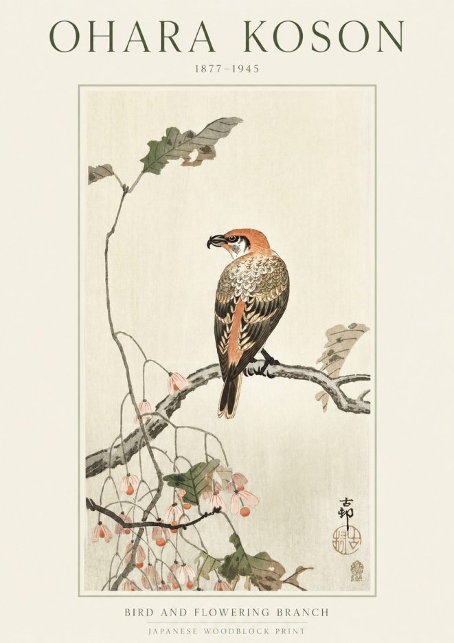 Ohara Koson Bird and Flowering Branch No1 - Plakat