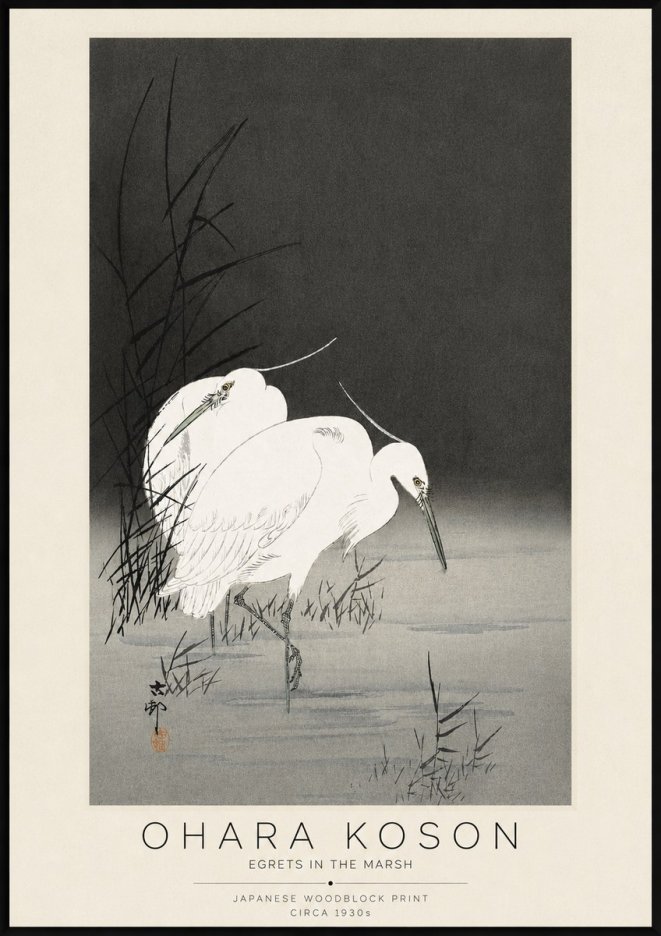 Ohara Koson Egrets in the Marsh No3 - Plakat
