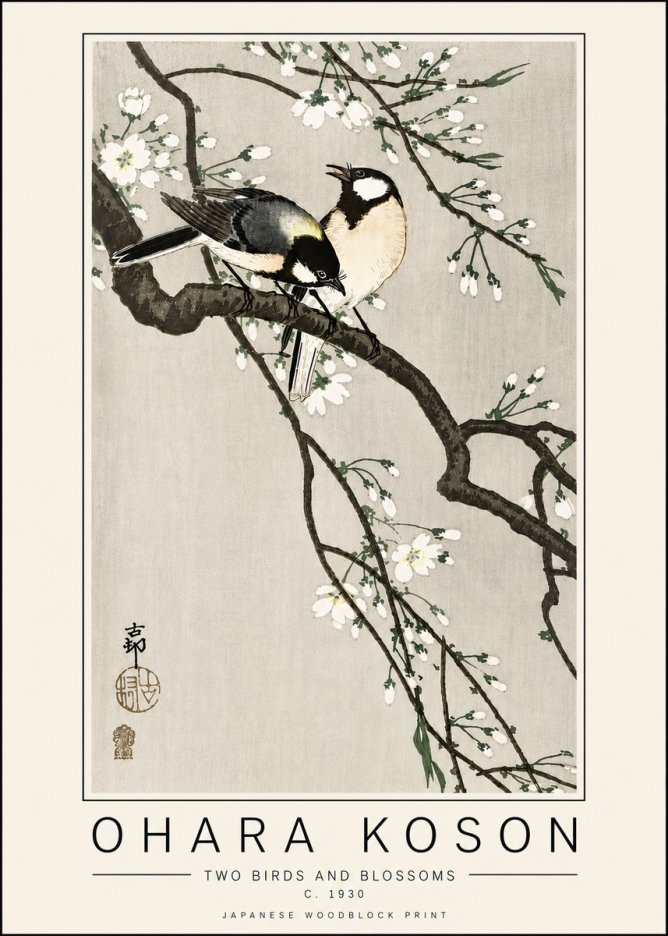 Ohara Koson Two Birds and Blossoms II No6 - Plakat