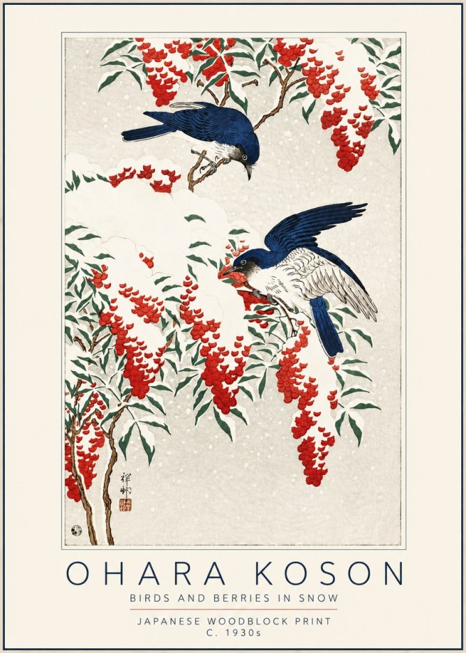 Ohara Koson Birds and Berries in Snow No5 - Plakat