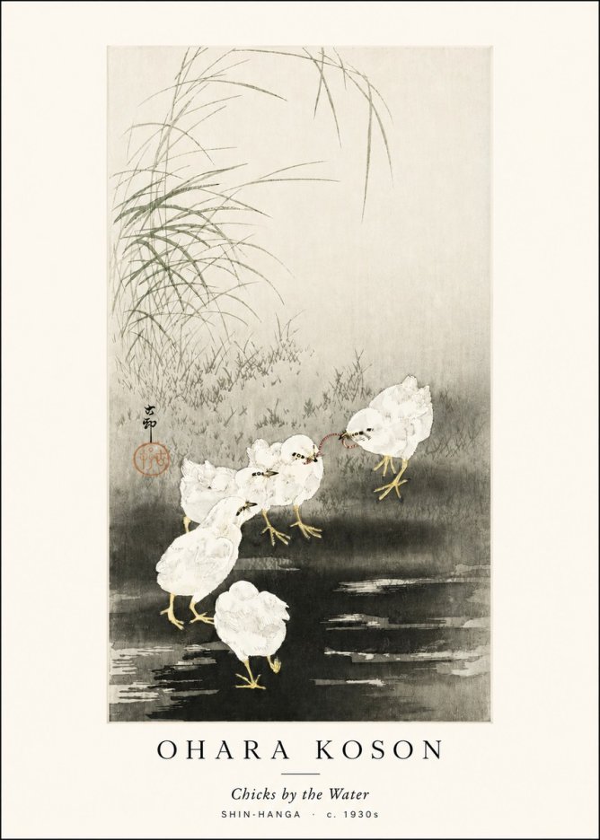 Ohara Koson Chicks by the Water No3 - Plakat