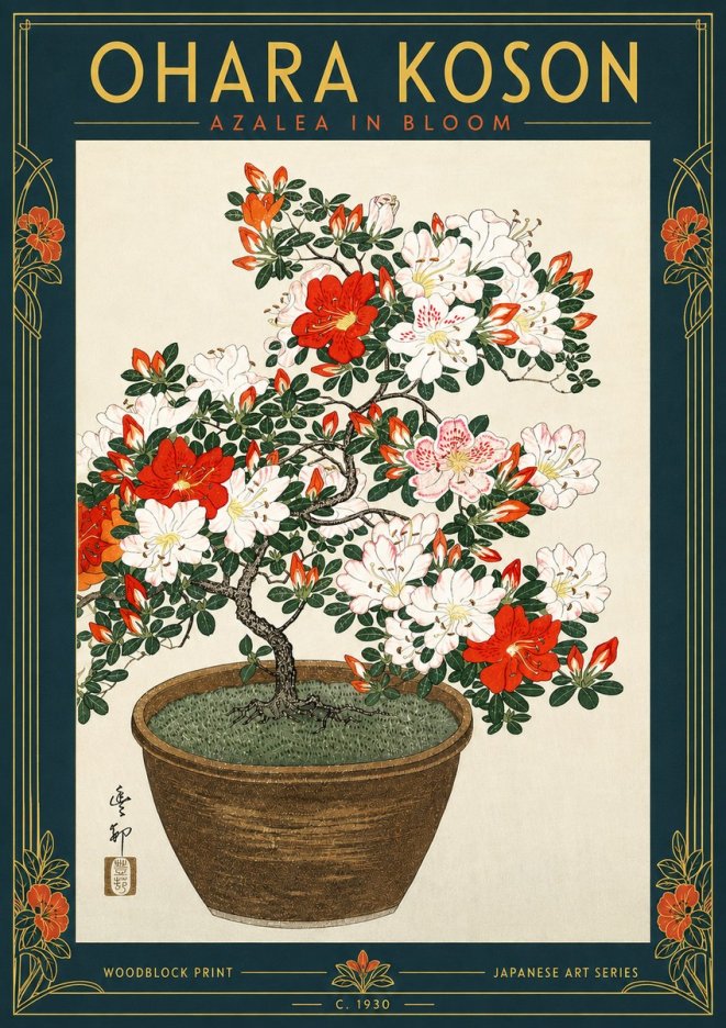 Ohara Koson Azalea in Bloom No5 - Plakat