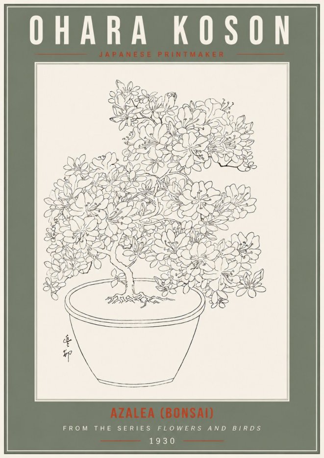 Ohara Koson Azalea (Bonsai) No2 - Plakat