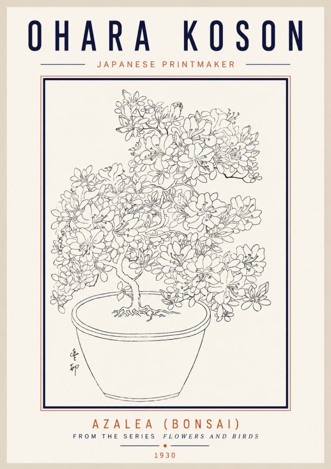 Ohara Koson Azalea (Bonsai) No3 - Plakat