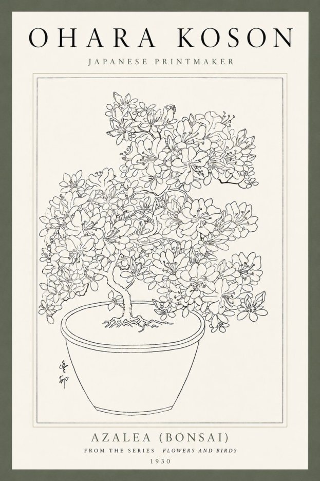 Ohara Koson Azalea (Bonsai) No4 - Plakat