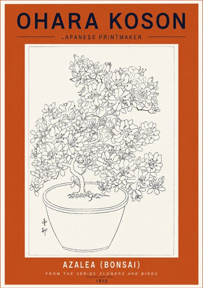 Ohara Koson Azalea (Bonsai) No5 - Plakat