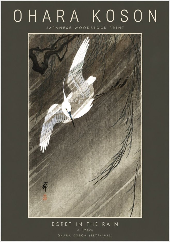 Ohara Koson Egret in the Rain II No2 - Plakat