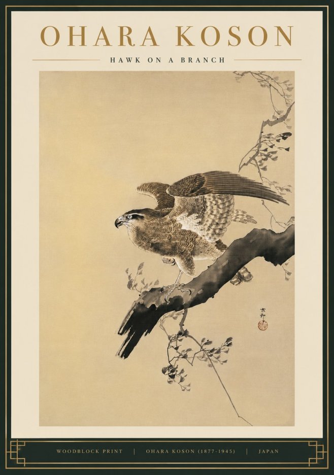 Ohara Koson Hawk on a Branch I No5 - Plakat