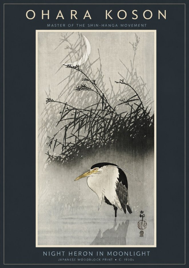 Ohara Koson Night Heron in Moonlight No2 - Plakat