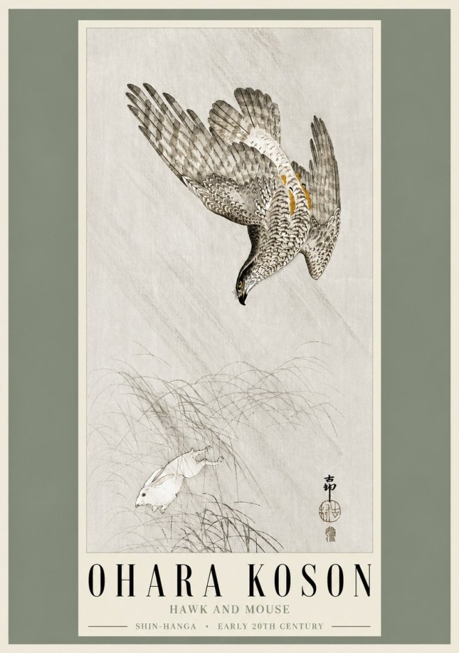 Ohara Koson Hawk and Mouse No3 - Plakat