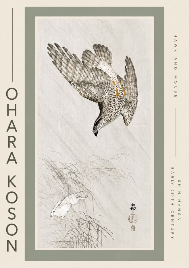 Ohara Koson Hawk and Mouse No5 - Plakat