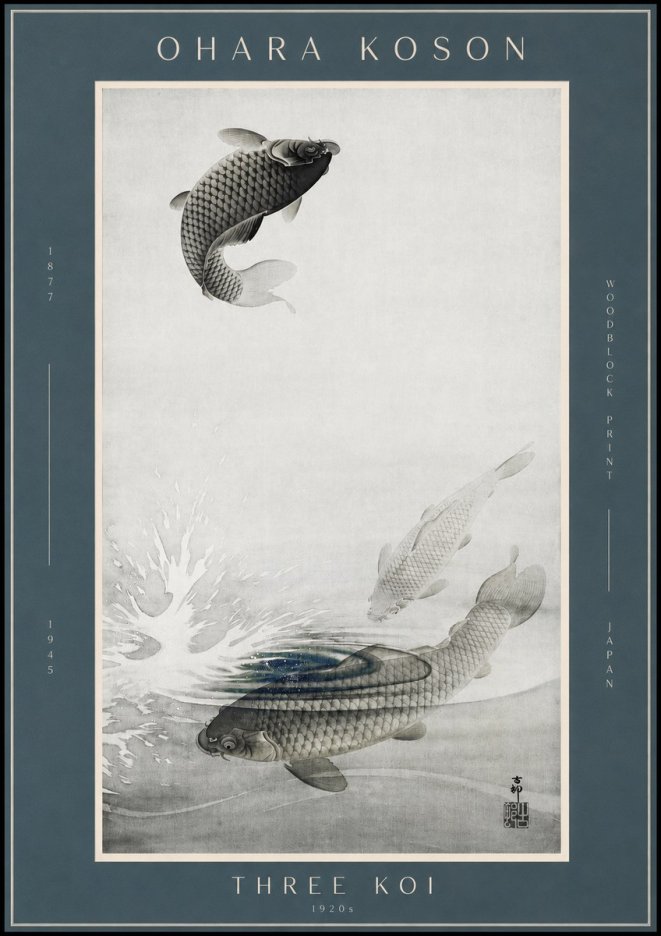 Ohara Koson Three Koi No2 - Plakat