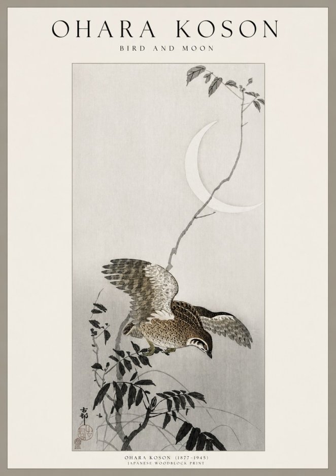 Ohara Koson Bird and Moon No1 - Plakat