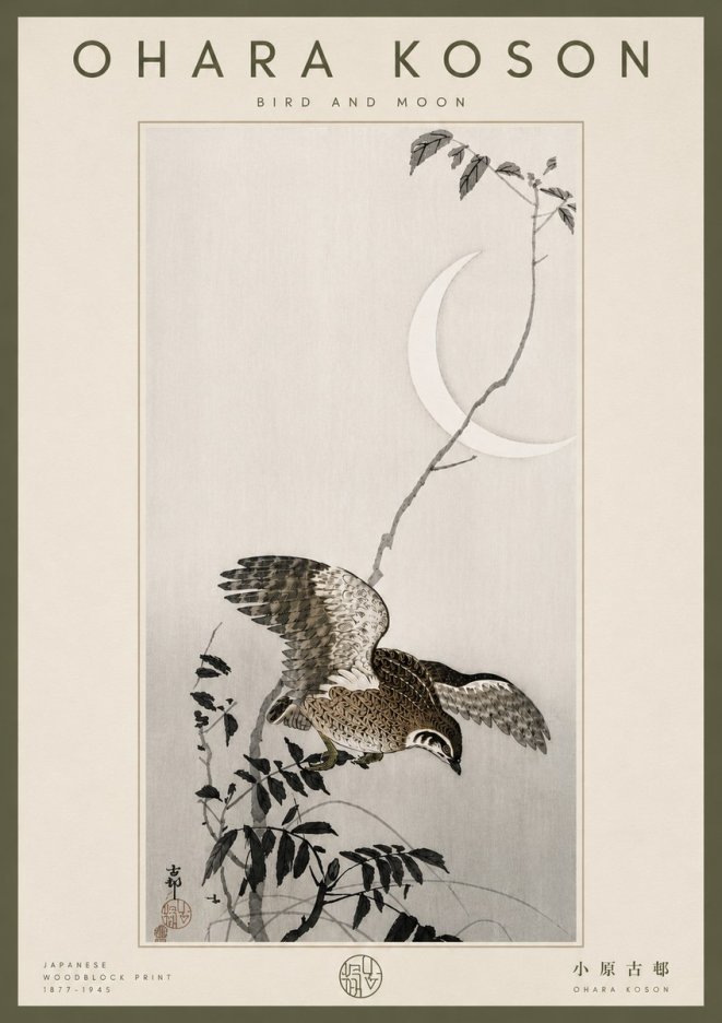 Ohara Koson Bird and Moon No6 - Plakat