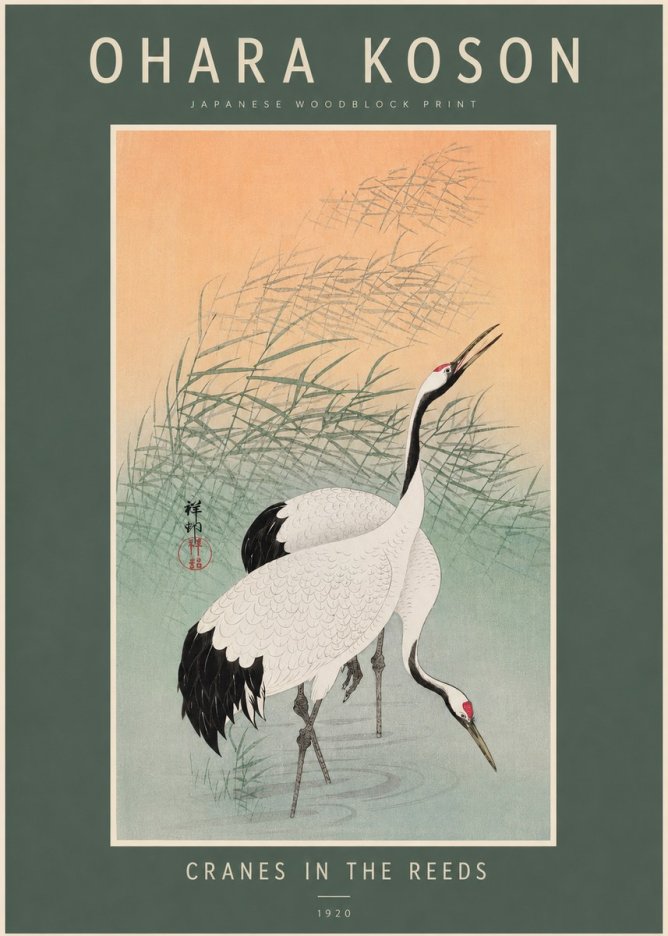 Ohara Koson Cranes in the Reeds No2 - Plakat