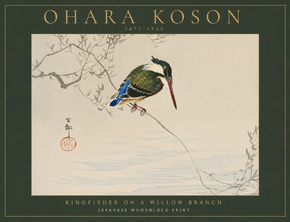 Ohara Koson Kingfisher on a Willow Branch No6 - Plakat