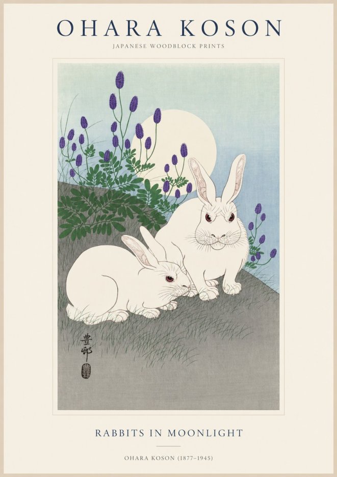 Ohara Koson Rabbits in Moonlight No1 - Plakat